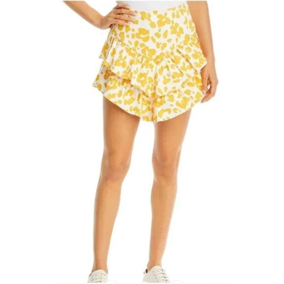 MOTHER The Ruffle Leopard Print Mini Denim Skirt Yellow Size 29 NEW $198 [jb] - Picture 2 of 11